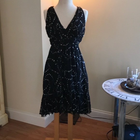Polka Dot silk Dress DKNY Retro Flow ruffled hem - Picture 1 of 8